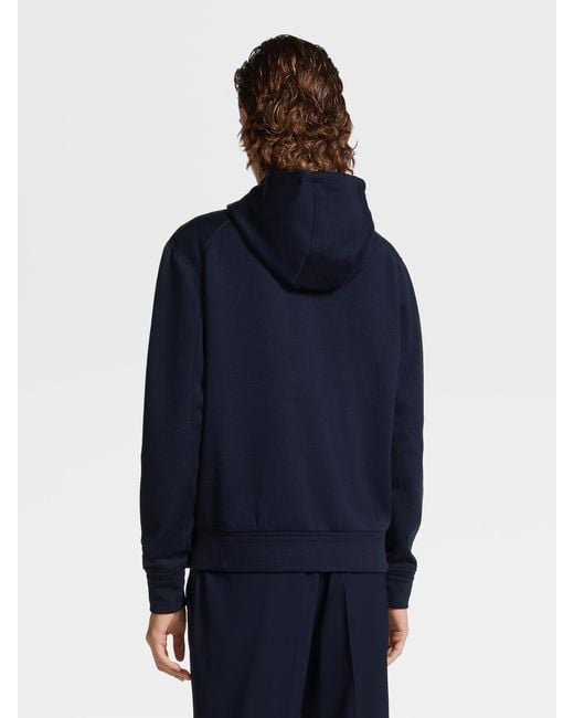 Zegna Blue Zip-Up Drawstring Hoodie for men