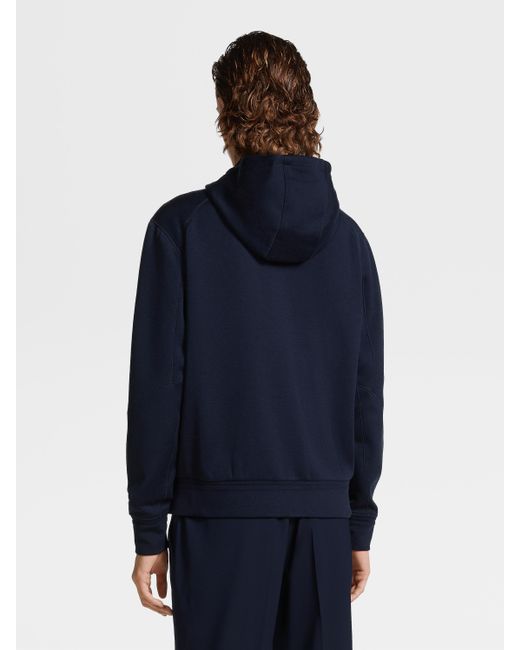 Zegna Blue Zip-Up Drawstring Hoodie for men
