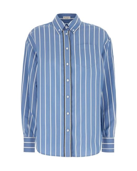 Brunello Cucinelli Blue Striped Shirt