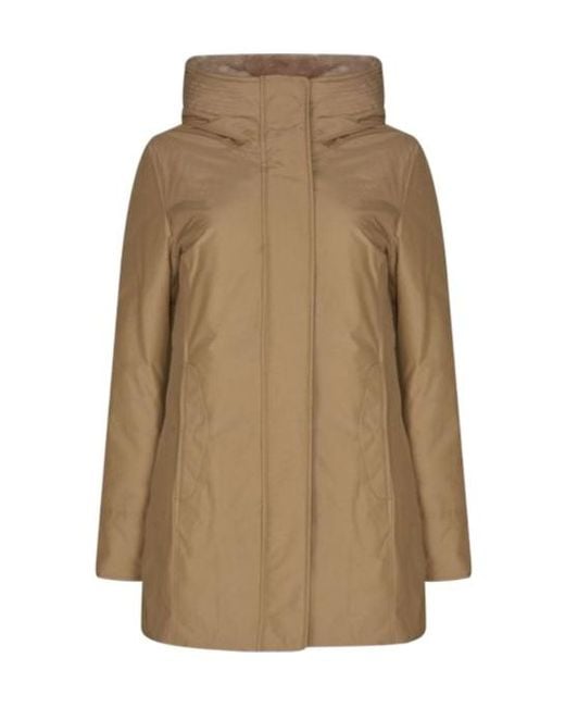 Woolrich Natural Logo-Patch Zip-Up Padded Coat