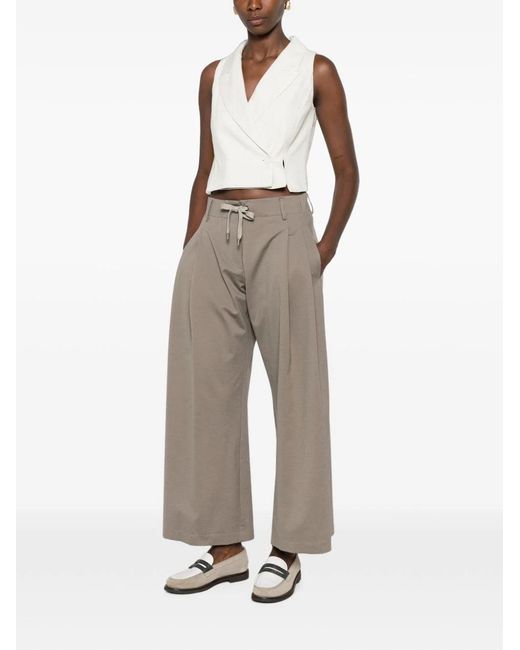 Brunello Cucinelli Gray Drawstring Pleated Trousers