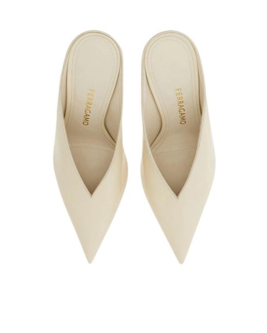 Ferragamo White Ferragamo Itaca Sculpted-Heel Mules
