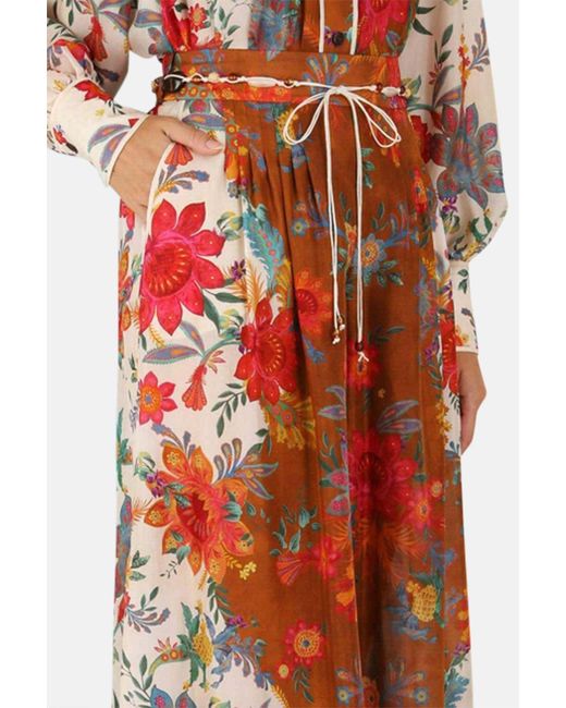 Zimmermann Red Floral Print Wide-Leg Trousers