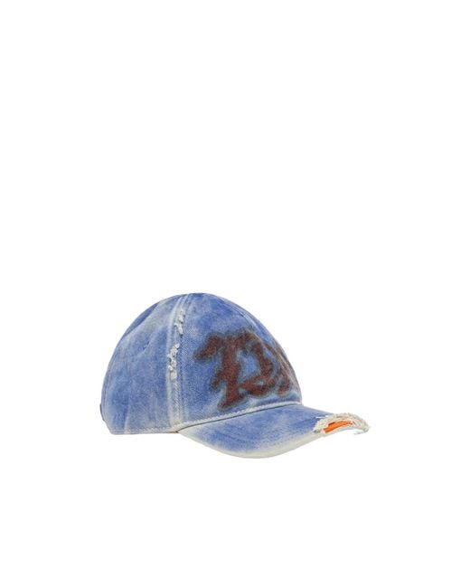 DIESEL Blue C-7D8 Distressed Baseball Cap for men