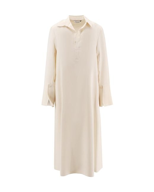 Max Mara Natural Ossola Collared Long-Sleeve Dress