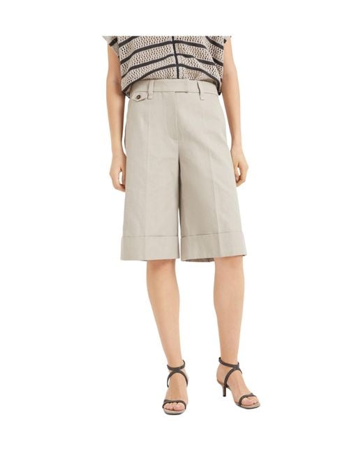 Brunello Cucinelli Natural Embellished Sartorial Long Bermuda Shorts