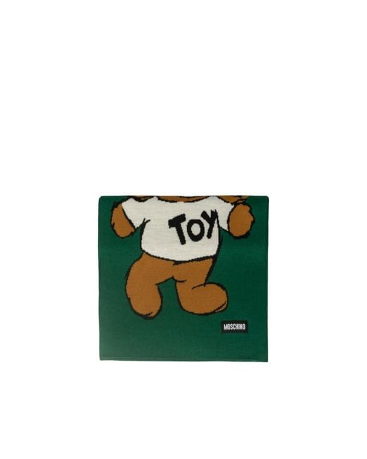Moschino Green Teddy Bear Pattern Scarf for men