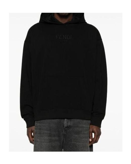 Fendi Black Logo Embroidered Long Sleeved Hoodie for men