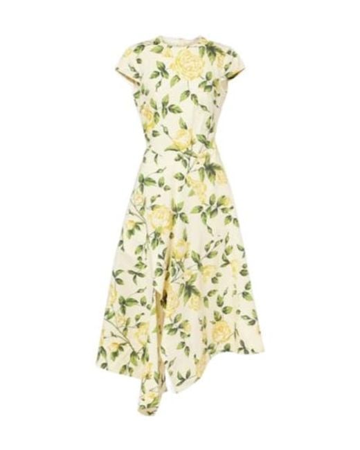 Oscar de la Renta Metallic Floral Cotton-Blend Poplin Midi Dress