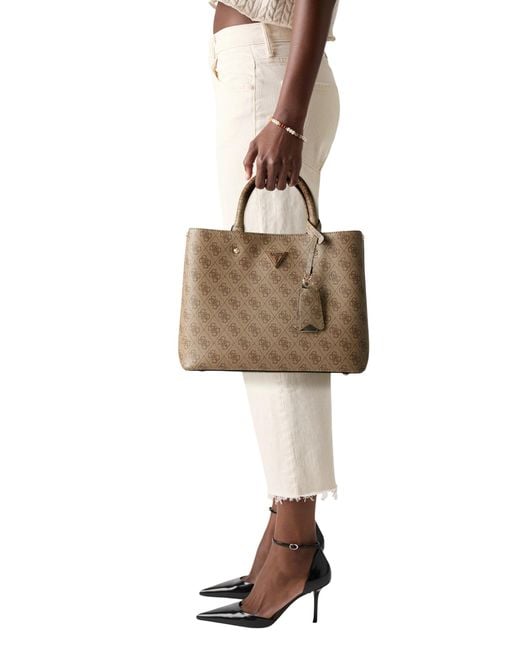Guess Brown Monogram-Pattern Crossbody Bag
