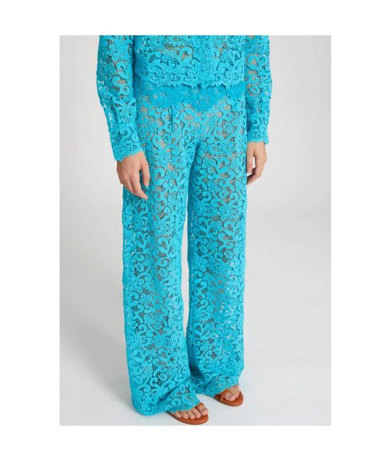 Ermanno Scervino Blue Scalloped Macramé Wide-Leg Pants