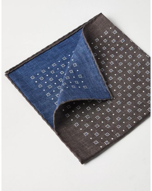 Brunello Cucinelli Blue Patterned Pocket Square Scarf for men