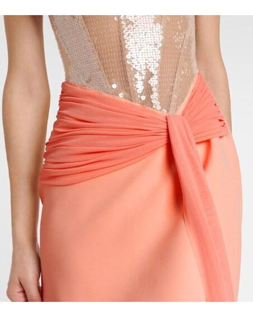 David Koma White Sequined Cady And Mesh Corset Gown