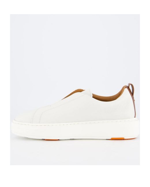 Santoni White Round Toe Slip-On Snrakers