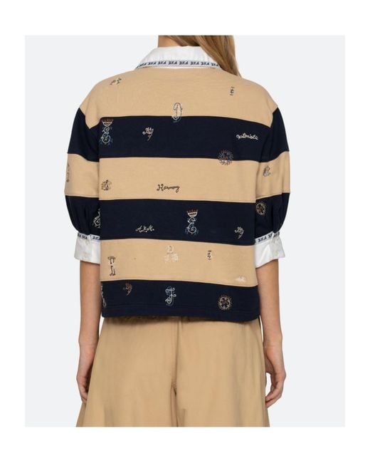 Sea Blue Juliet Embroidered Striped Polo Shirt