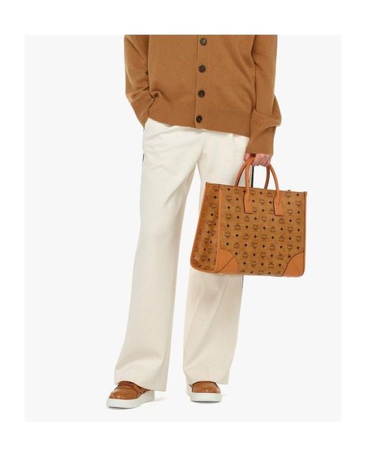 MCM Brown Munich Printed Large Top Handle Bag