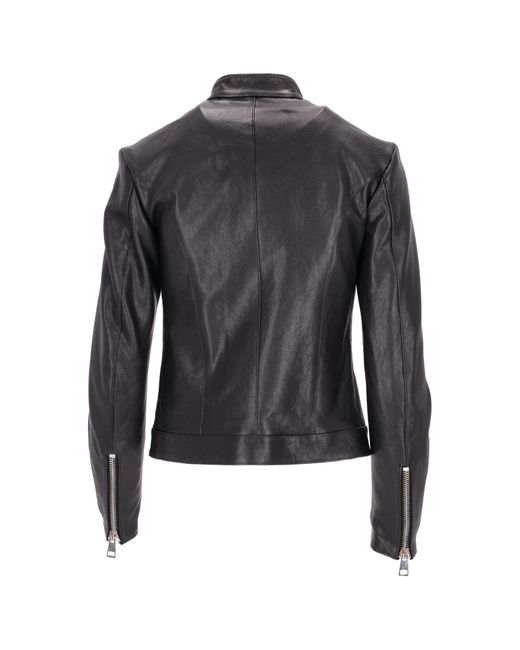 Lela Rose Black Colour-Block Leather Biker Jacket