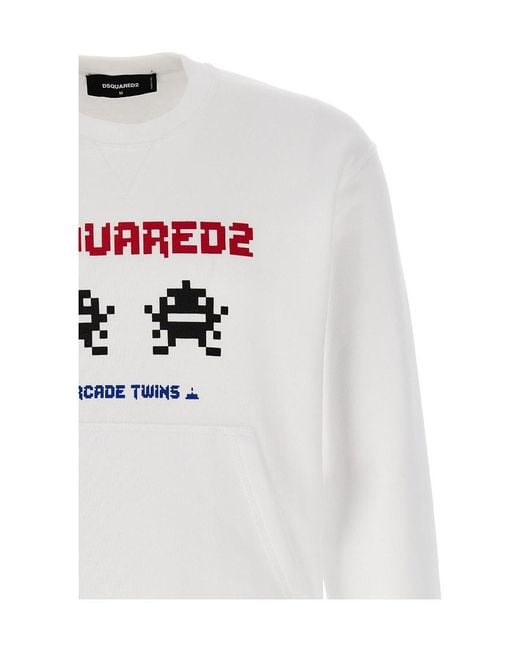 DSquared² White Logo Printed Crewneck Sweatshirt for men