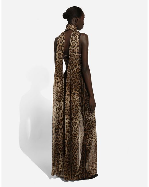 Dolce & Gabbana Natural Long Leopard-Printed Chiffon Dress