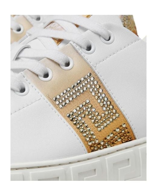 Versace White Greca-Embellished Lace-Up Sneakers