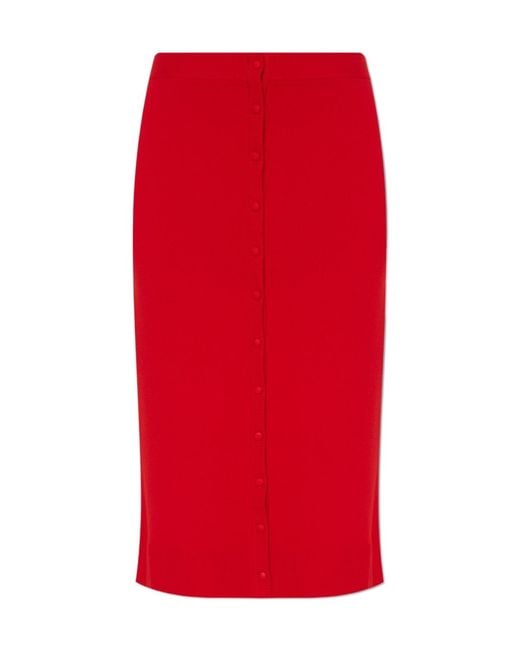 Victoria Beckham Red Button Detailed Midi Skirt
