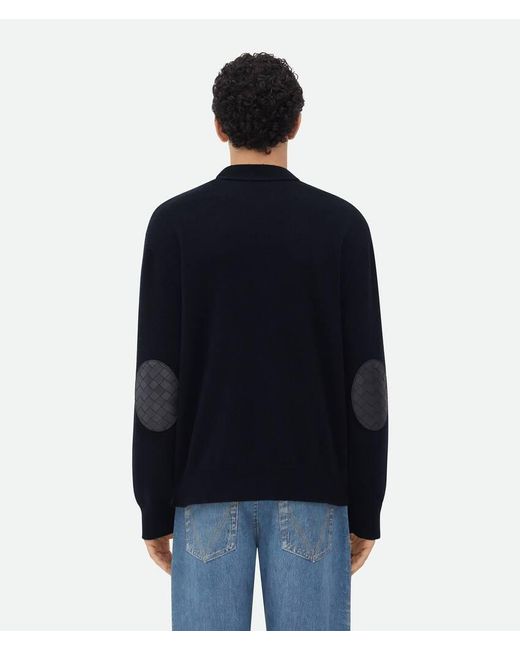Bottega Veneta Blue Intrecciato Leather Patch Embellished Cardigan for men