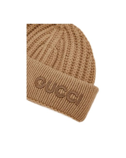 Gucci Brown Wool Cashmere Hat With Embroidery