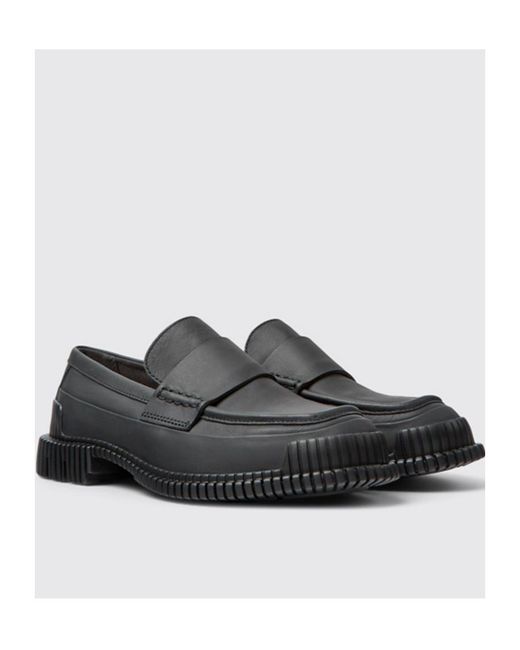 Camper Black Pix Ribbed-Detailing Leather-Sole Loafers