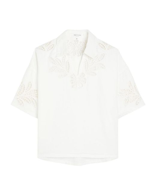 Rag & Bone White Floral Cut-Out Denim Top