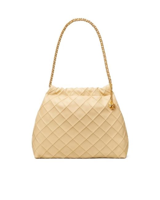 Tory Burch Natural Fleming Drawstring Hobo Bag