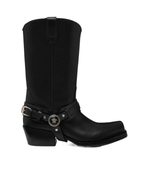 Versace Black Square-Toe Heeled Boots