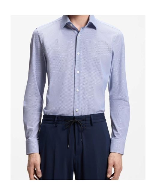 Boss Blue Geometric-Print Slim-Fit Shirt for men
