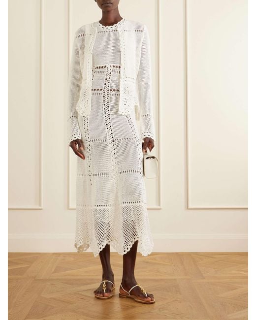 Erdem White Crocheted Cotton Midi Dress