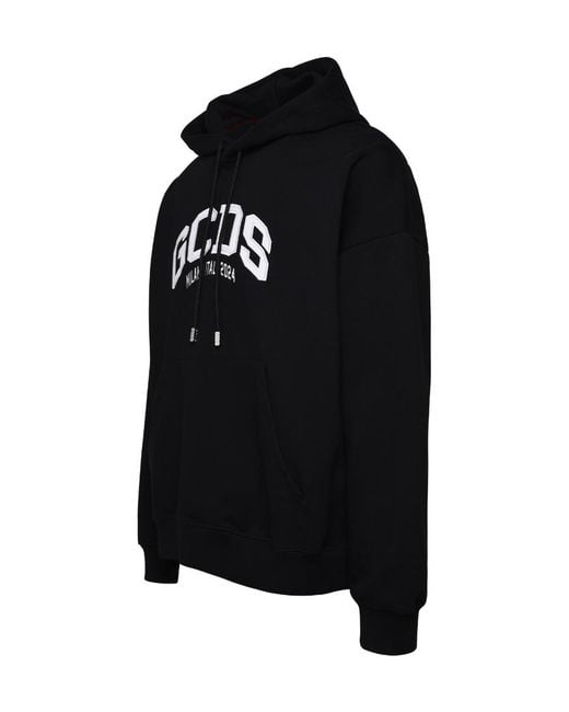 Gcds Black Lounge Logo Cotton Hoodie for men