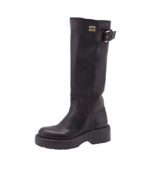 Miu Miu Black Round-Toe Boots