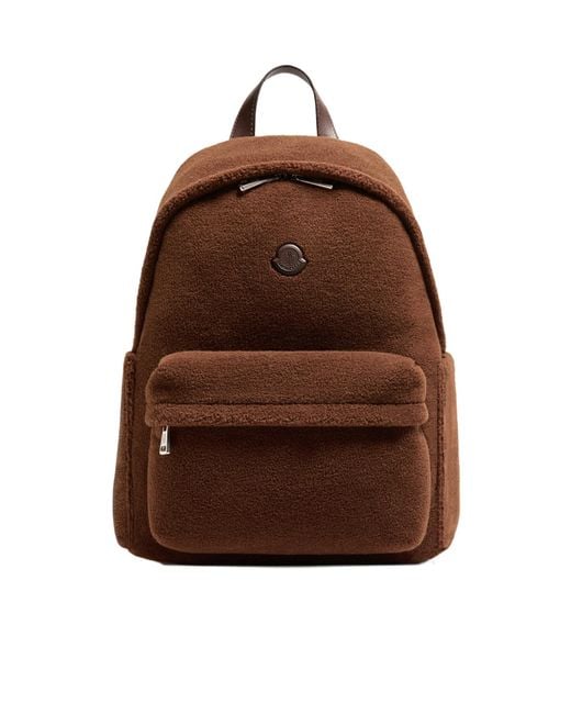 Moncler Brown Logo Patch Zipped Backpack for men