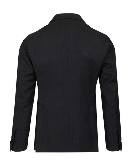 Tagliatore Black Double-Breasted Herringbone Blazer for men