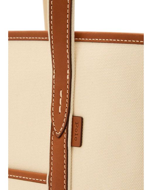 Polo Ralph Lauren Natural Medium Leather-Trimmed Canvas Tote Bag
