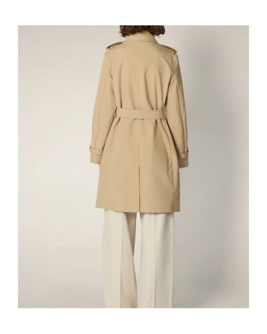Save The Duck Natural Collared Long-Sleeved Trench Coat