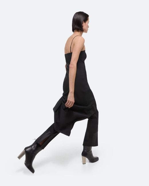 Helmut Lang Black Square Neck Asymmetric Hem Midi Dress
