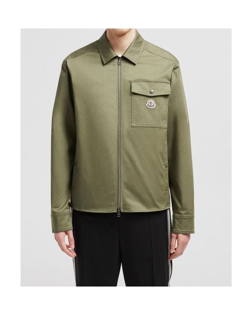 Moncler Green Cotton Gabardine Zip-Up Shirt Jacket for men