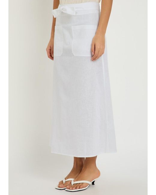 Totême White Tie-Waist Cotton And Linen-Blend Midi Skirt