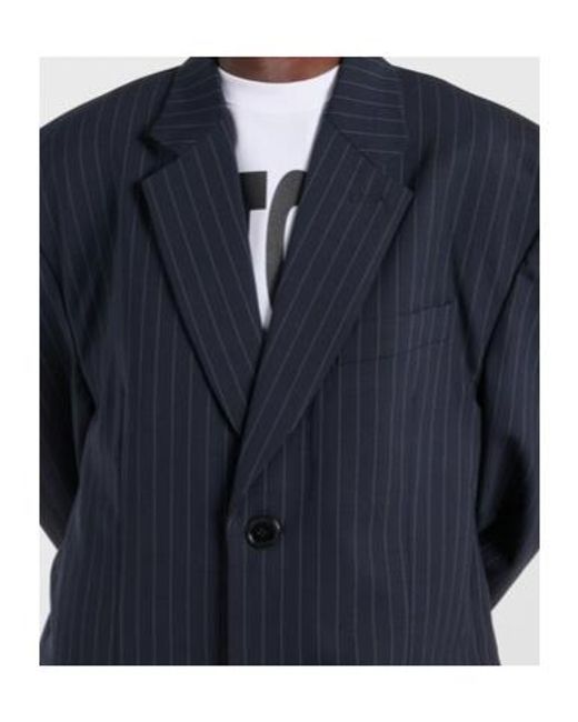 Vetements Blue Oversized Pinstriped Wool Coat