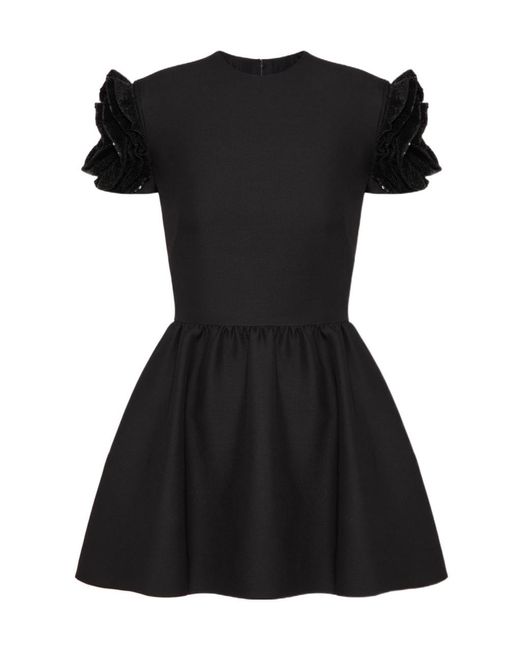 Valentino Black Ruffle Detailed Crewneck Dress