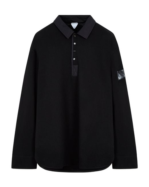 Bottega Veneta Black Collared Long-Sleeve Polo Shirt for men