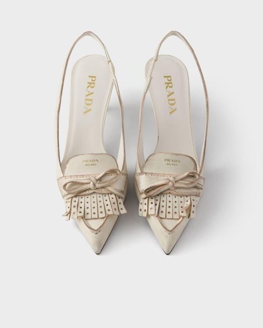 Prada White Bow Slingback Heeled Pumps