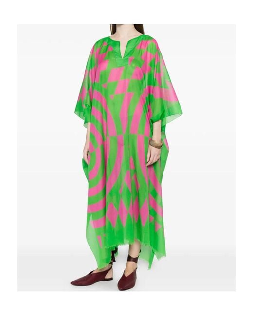 Dries Van Noten Green Oversized Graphic Printed Kaftan
