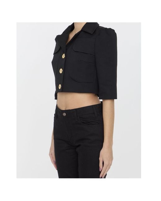 Patou Black Single-Breasted Cropped Blazer