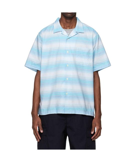 Nanamica Blue Open Collar Pique Short-Sleeve Shirt for men