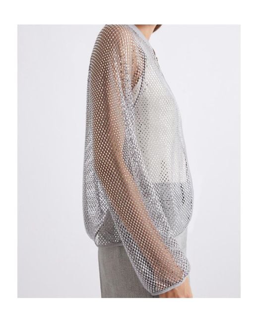 Marella Gray Rhinestone Mesh Blouson Jacket